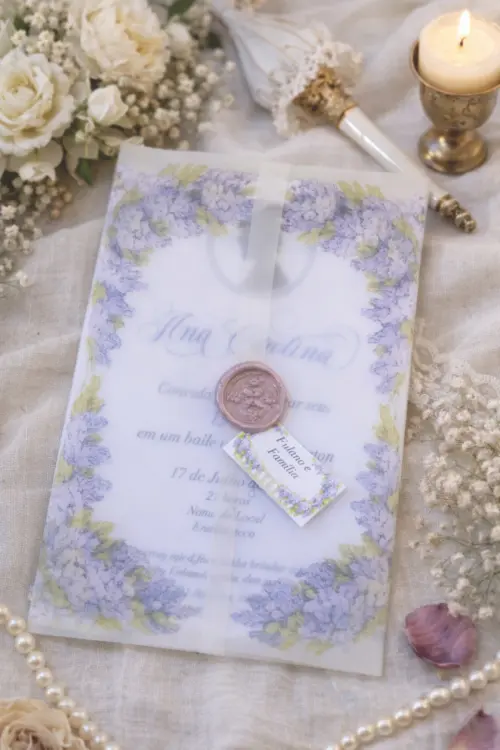 Convite 15 Anos Bridgerton Jornal Lady Whistledown com Lacre de Cera