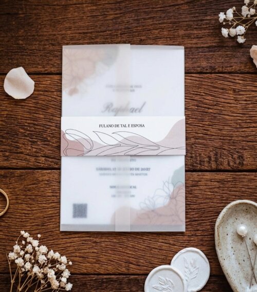 Convite de Casamento Translúcido e Cinta Personalizada com Nome dos Convidados