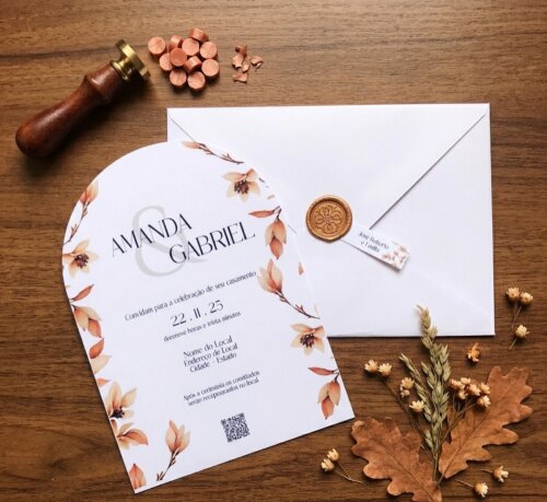 Convite de Casamento Floral Tons Terrosos e Terracota
