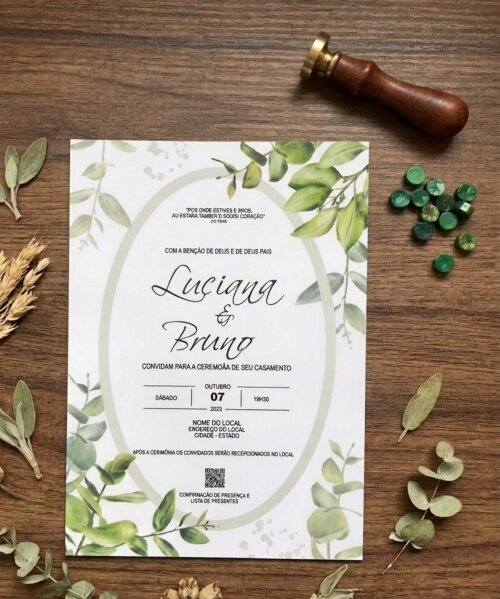 Convite de Casamento Botânico Verde-Oliva Eucalipto |Convites La