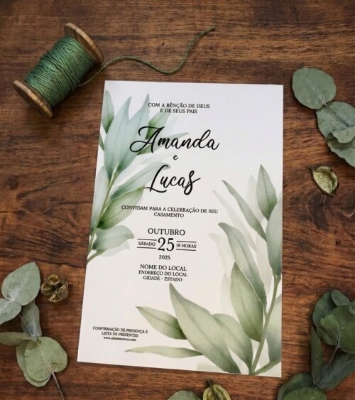 Convite de Casamento Botânico Eucalipto |Convites Laços Perfeit