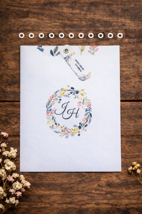 Convite de Casamento Flores do Campo com Envelope Luva e Tag Personalizada com Ilhós