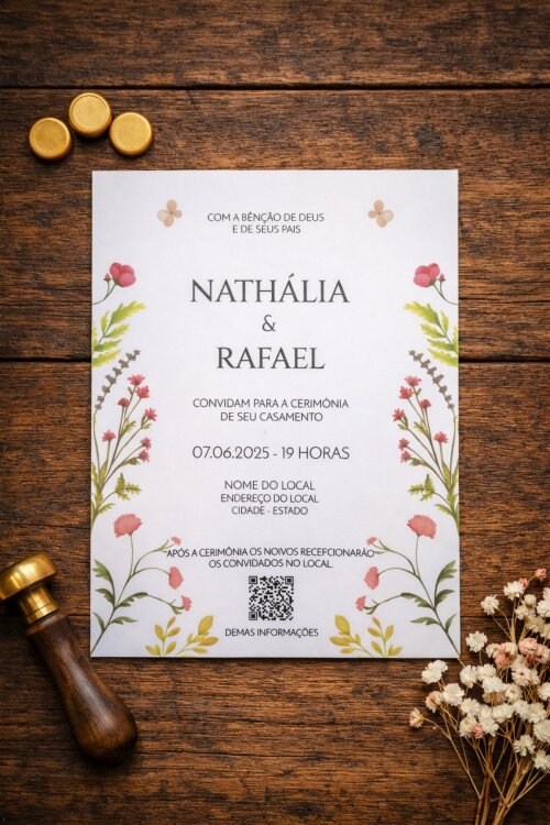 Convite de Casamento Translúcido floral Wildflower com Lacre de