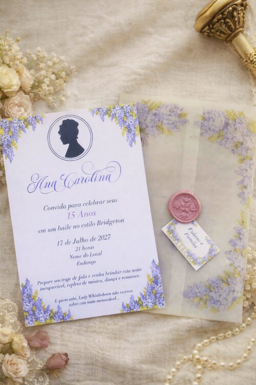 Convite 15 Anos Bridgerton Jornal Lady Whistledown com Lacre de C