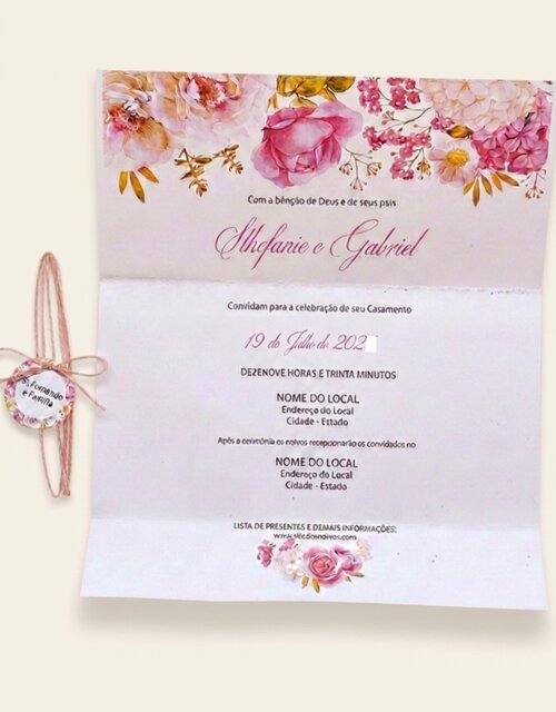 Convite de Casamento Floral Rosa Personalizado | Laços Perfeitos