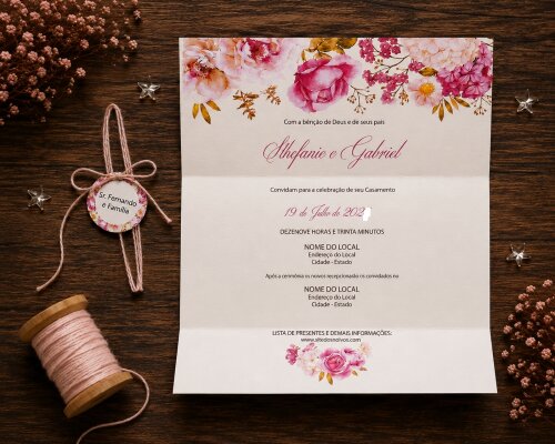 Convite de Casamento Floral Rosa Personalizado | Laços Perfeitos
