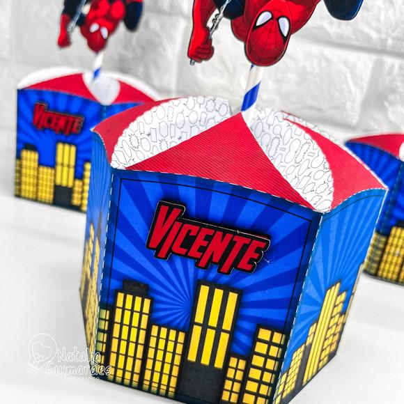 Centro de Mesa Homem Aranha G | Caixa Sextavada Homem Aranha