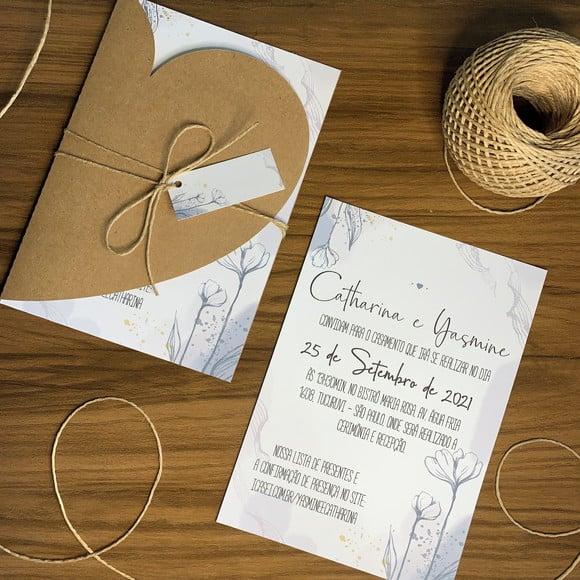 Convite Casamento com Envelope Coração Rustico