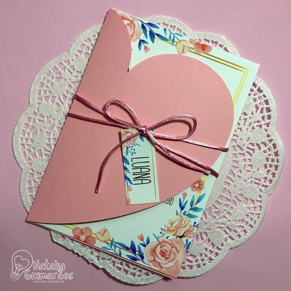 Convite de Casamento com Envelope Coração