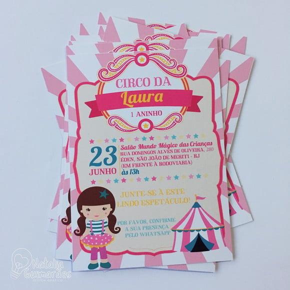 Convite Circo Rosa 10x7