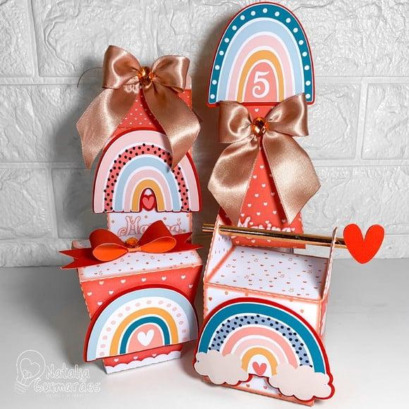 Kit Festa Arco Íris Boho - 30 Caixas Personalizadas