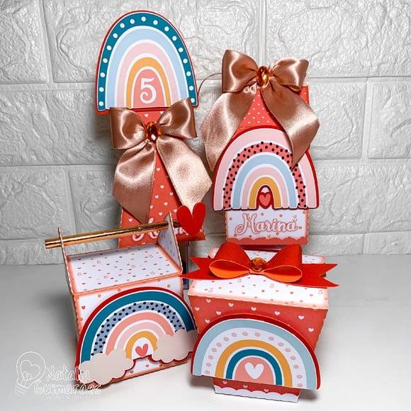 Kit Festa Arco Íris Boho - 50 Caixas Personalizadas