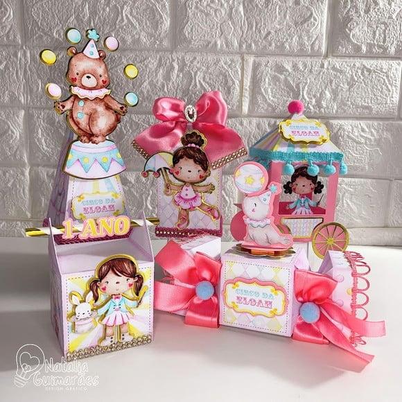Kit Festa Circo Rosa Luxo - 50 Caixas Personalizadas
