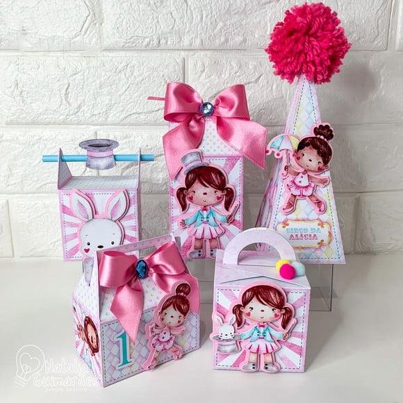 Kit Papelaria Personalizada Circo Rosa - 50 Caixas