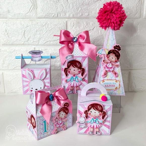 Kit Papelaria Personalizada Circo Rosa - 30 Caixas