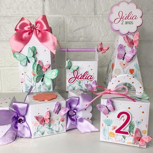 Kit Papelaria Personalizada Jardim das Borboletas 50 Caixas