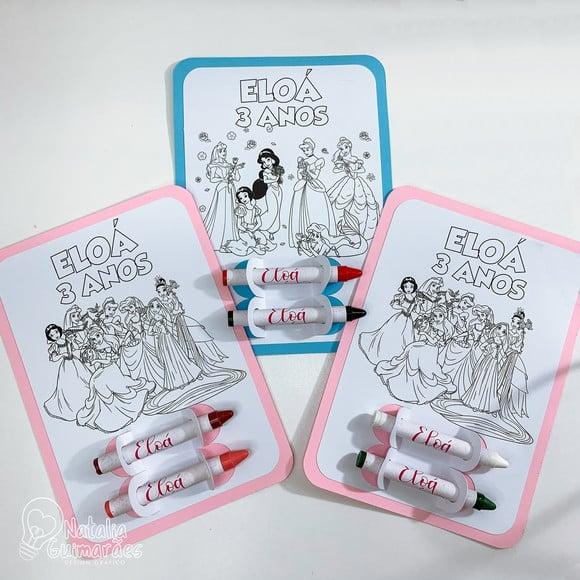 Lembrancinha Aniversário Princesas Disney - Card de Colorir