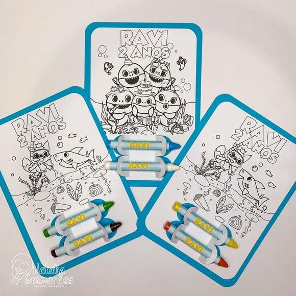 Lembrancinha de Aniversário Baby Shark - Card de Colorir