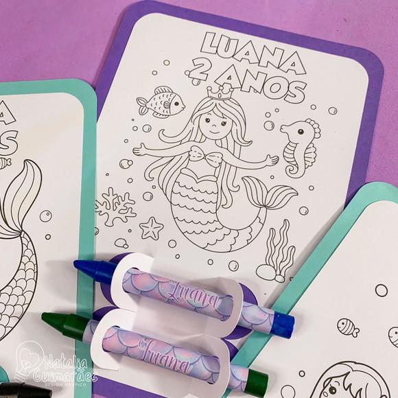 Lembrancinha de Aniversário Sereia Card de Colorir