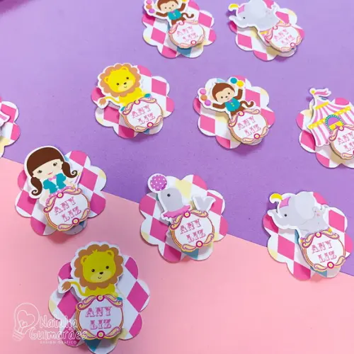 25 Apliques Circo Rosa em Camadas/3d