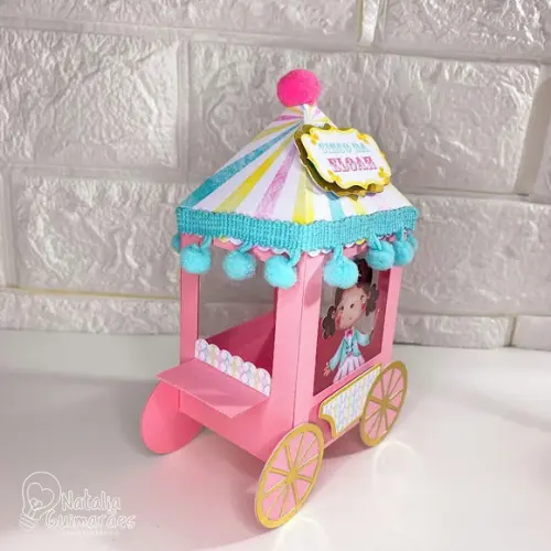 Caixa Carrinho de Pipoca Circo Rosa Luxo