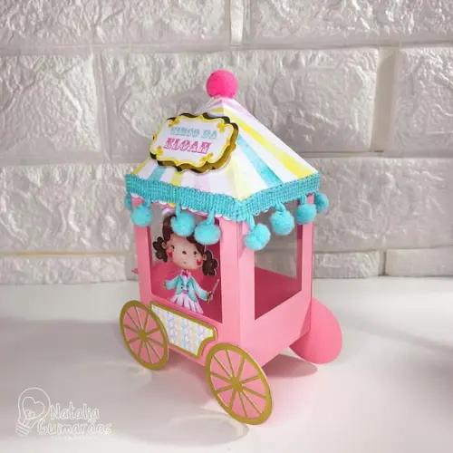 Caixa Carrinho de Pipoca Circo Rosa Luxo