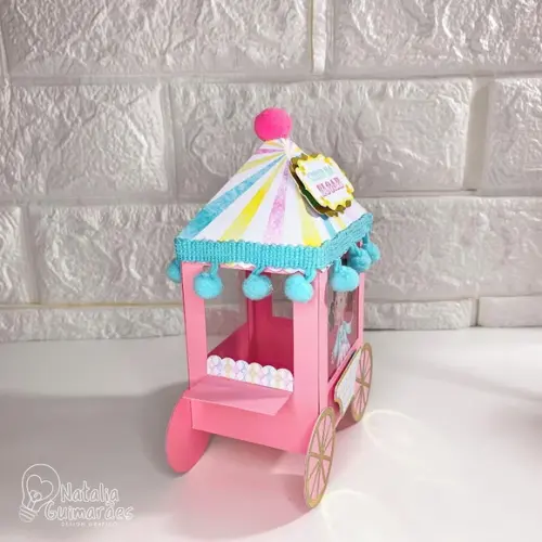 Caixa Carrinho de Pipoca Circo Rosa Luxo