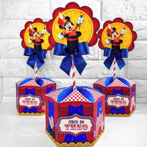 Centro de Mesa Circo do Mickey G | Caixa Sextavada com Laço