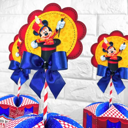 Centro de Mesa Circo do Mickey G | Caixa Sextavada com Laço