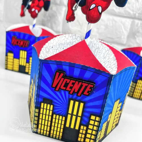 Centro de Mesa Homem Aranha P | Caixa Sextavada Homem Aranha