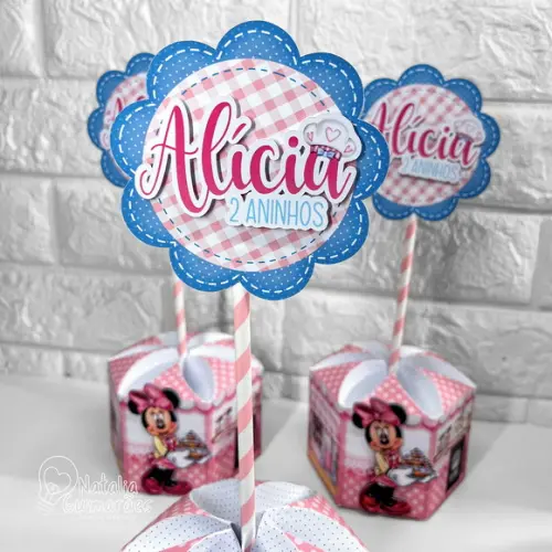 Centro de Mesa Minnie Confeiteira P | Caixa Sextavada