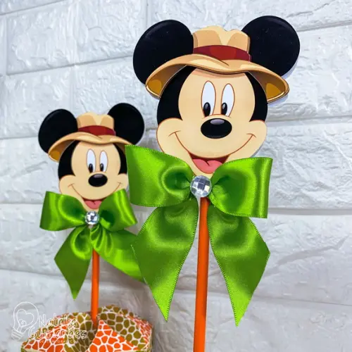 Centro de Mesa Mickey Safari G | Caixa Sextavada - com Laço