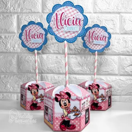 Centro de Mesa Minnie Confeiteira P | Caixa Sextavada