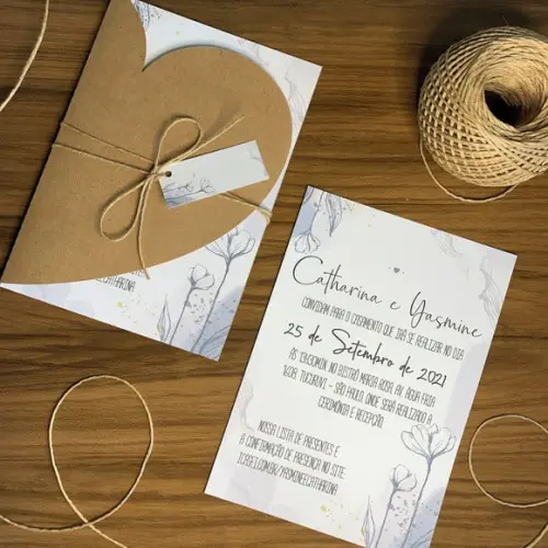 Convite Casamento com Envelope Coração Rustico