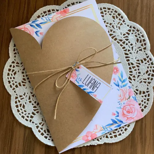 Convite Casamento com Envelope Coração Rustico