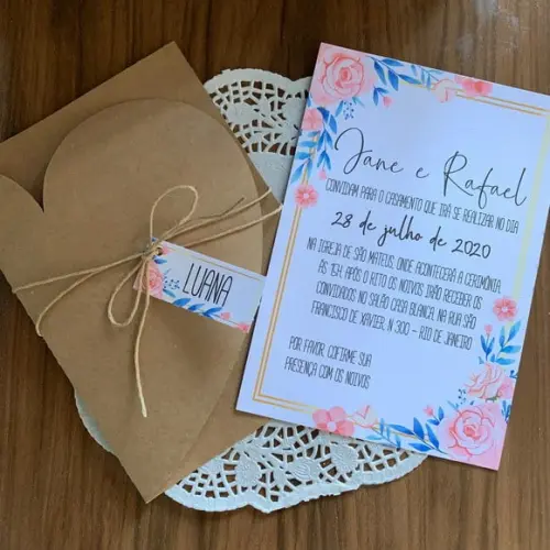 Convite Casamento com Envelope Coração Rustico