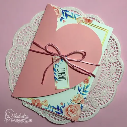 Convite de Casamento com Envelope Coração