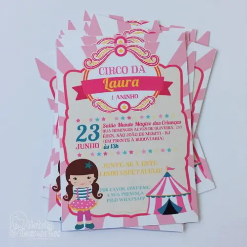 Convite Circo Rosa 10x7