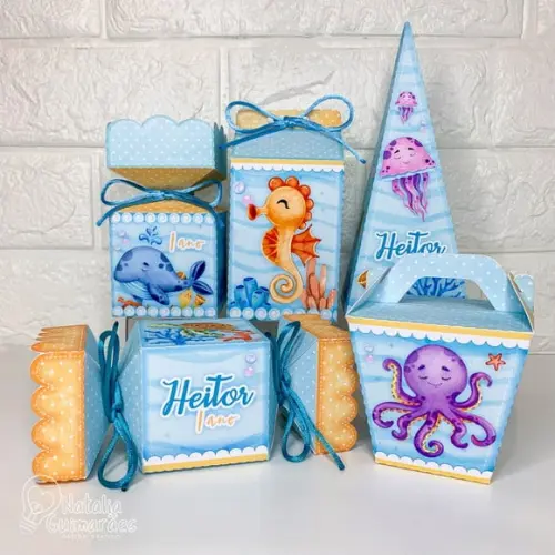 Kit Festa Fundo do Mar - 50 Caixas Personalizadas
