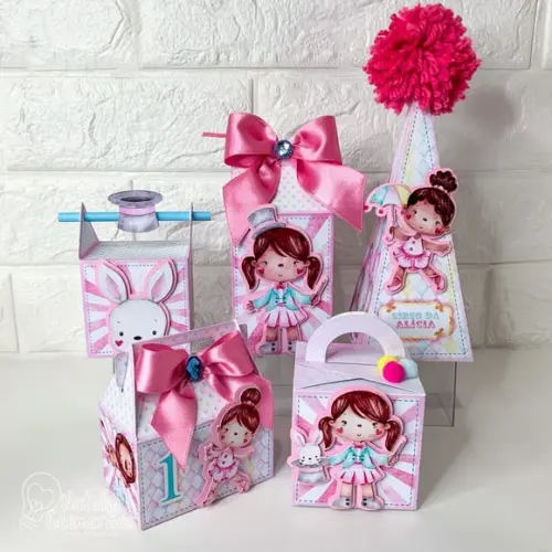 Kit Papelaria Personalizada Circo Rosa - 30 Caixas