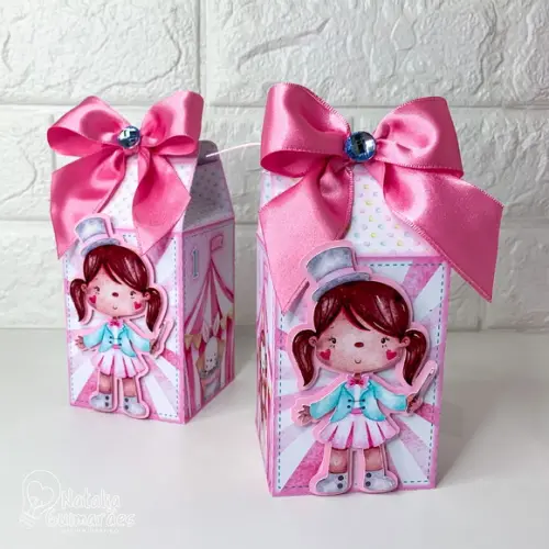 Kit Papelaria Personalizada Circo Rosa - 50 Caixas
