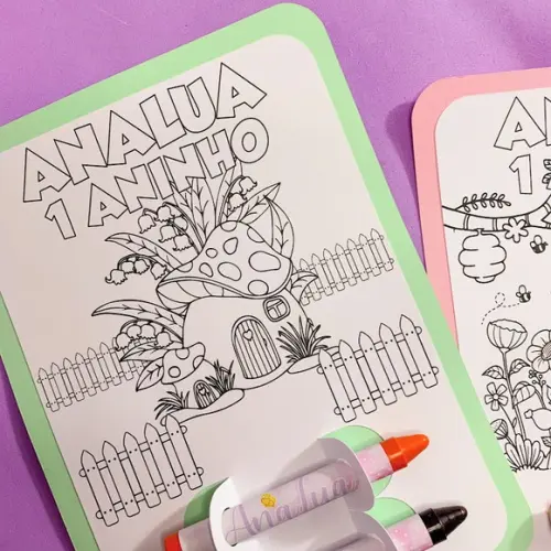 Lembrancinha Aniversário Jardim Encantado - Card de Colorir