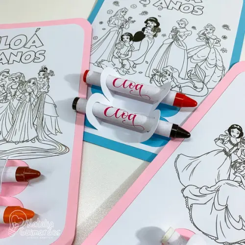 Lembrancinha Aniversário Princesas Disney - Card de Colorir