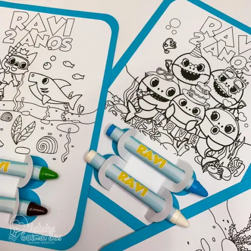 Lembrancinha de Aniversário Baby Shark - Card de Colorir