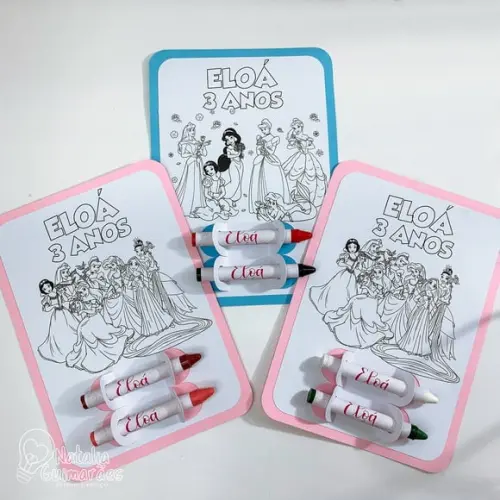 Lembrancinha Aniversário Princesas Disney - Card de Colorir