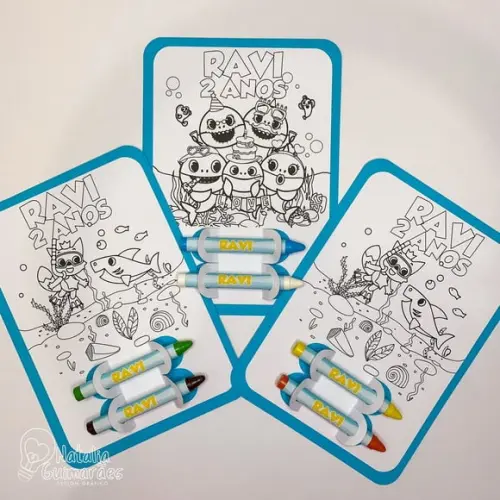Lembrancinha de Aniversário Baby Shark - Card de Colorir