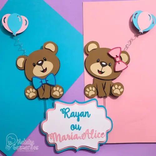 Topo de Bolo Chá Revelação Ursinhos