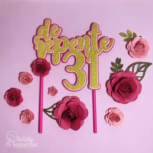 Topo de Bolo com Flores 3d de Repente