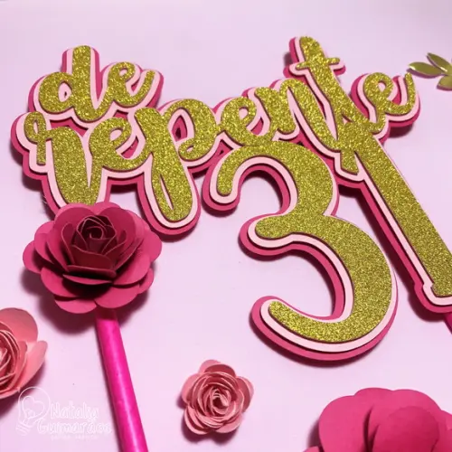 Topo de Bolo com Flores 3d de Repente