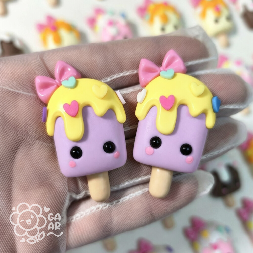 Aplique Picolé Kawaii Decorado em Biscuit para Laços, Tiaras, L